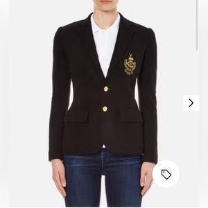 NWT Polo Ralph Lauren Embroidered Crest Black Blazer Golden-tone Buttons Preppy